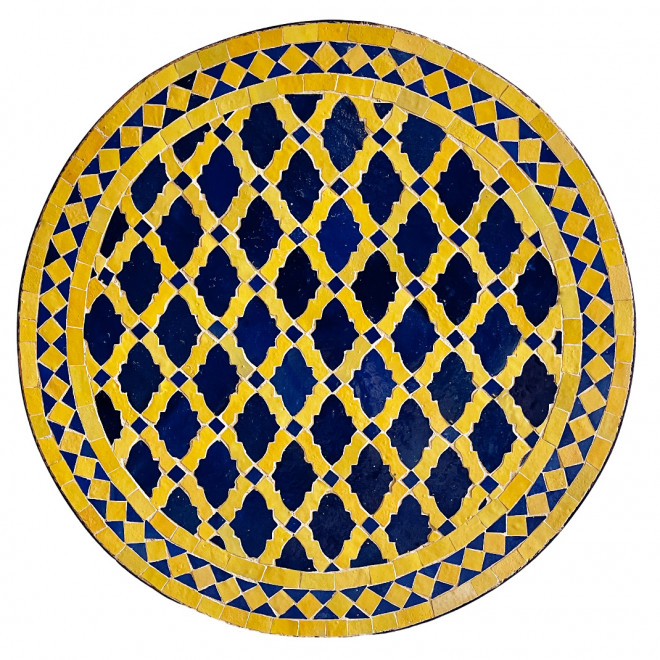 Kacheltisch aus Marokko DARJA-2 blau/gelb Ø60cm