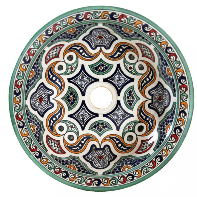 Marokkanisches Waschbecken handbemalt aus Keramik FES-II Ø40cm