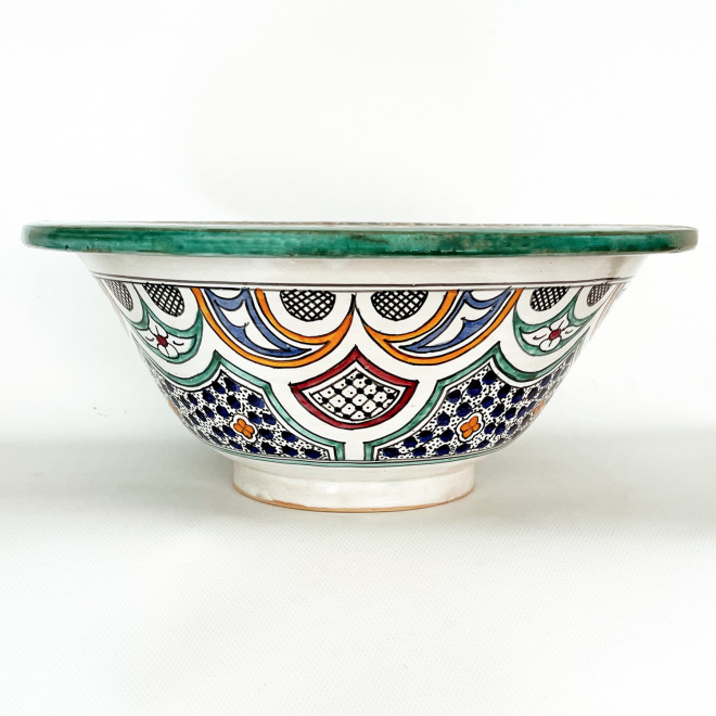 Marokkanisches Waschbecken handbemalt aus Keramik FES-II Ø40cm