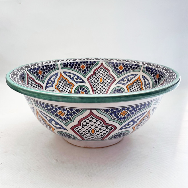 Marokkanische Waschschüssel handbemalt aus Keramik FES-IV D42cm
