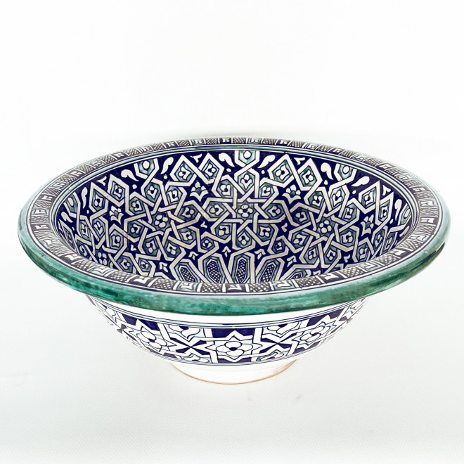 Marokkanisches Waschbecken handbemalt aus Keramik FES-VIII D40cm