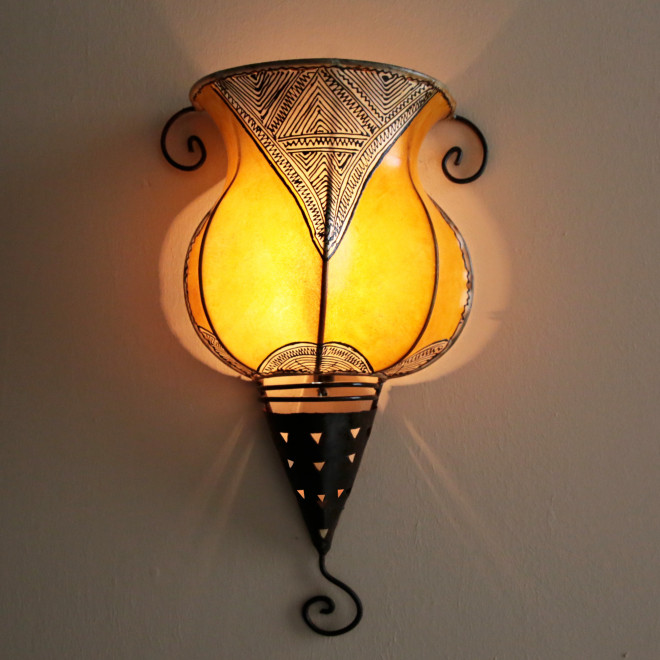 Marokkanische Leder-Wandleuchte GEDIRA gelb