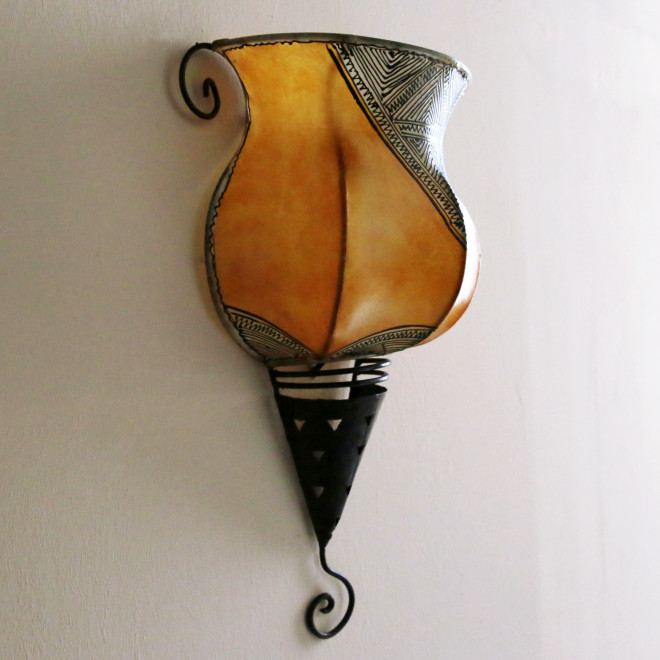Marokkanische Leder-Wandleuchte GEDIRA gelb