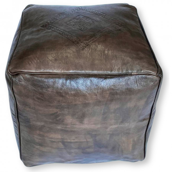 Marokkanisches Ledersitzkissen quadratisch dunkelbraun