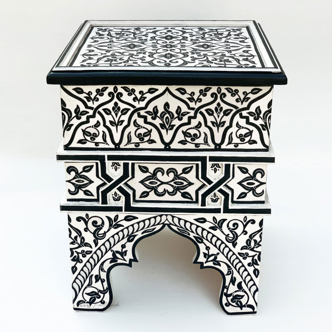 Orientalischer Handbemalter Beistelltisch BAHTA schwarz/Weiß