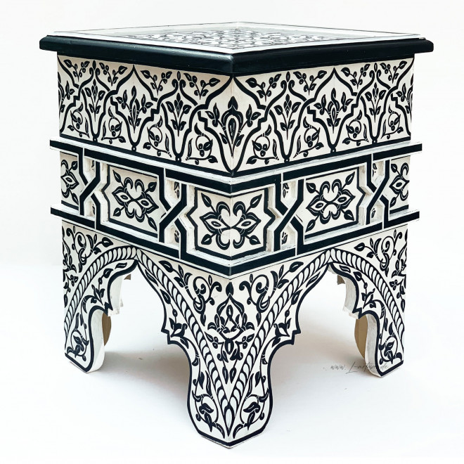 Orientalischer Handbemalter Beistelltisch BAHTA schwarz/Weiß