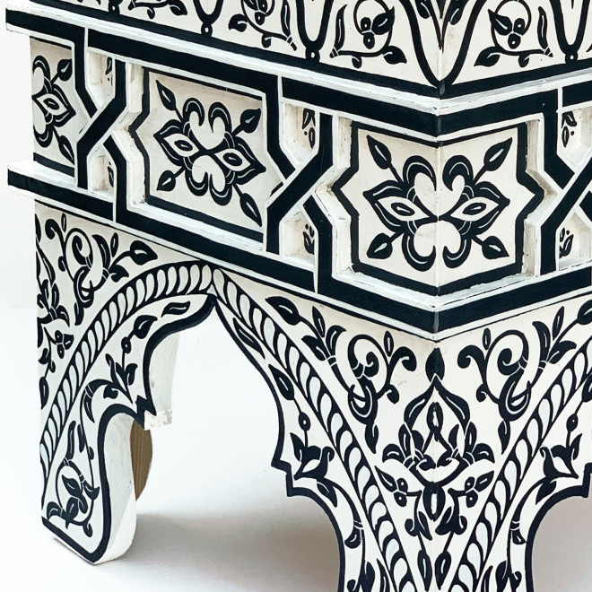 Orientalischer Handbemalter Beistelltisch BAHTA schwarz/Weiß