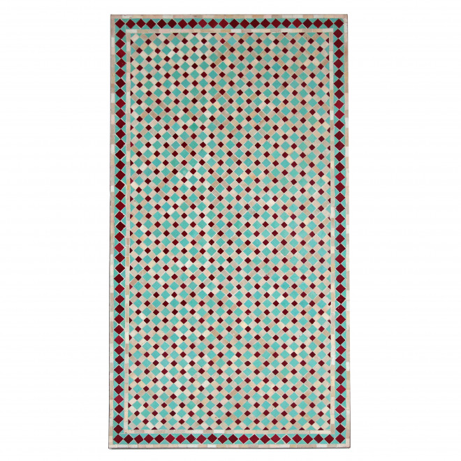 Marokkanischer Gartentisch bordeaux rot. beige. hellblau rechteckig (150cmX80cm)