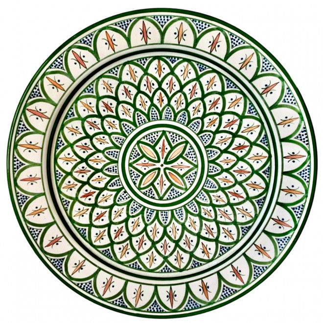 Keramik Servierteller Handbemalt Grün Ø40cm