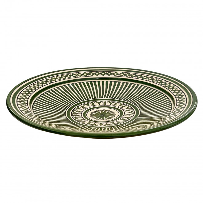 Marokkanische Handbemalte Keramik-Schale olivgrün Ø40cm