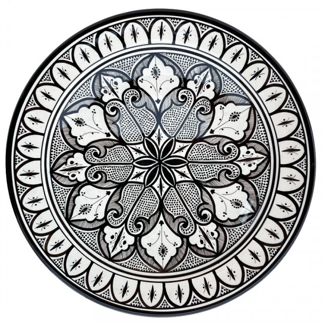 Marokkanischer Teller handbemalt schwarz-weiß Ø40cm