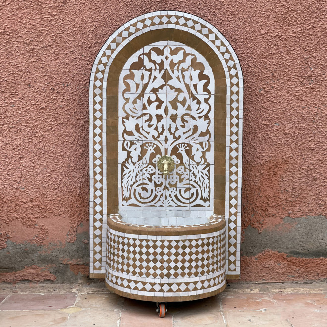 Marokkanischer Wasserbrunnen aus Mosaik TAOUS Weiß H120cm