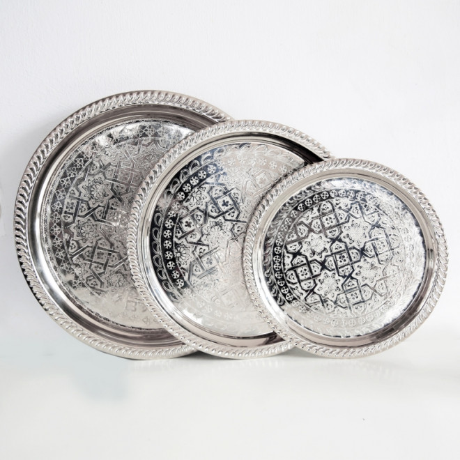 Orientalisches Silbertablett D34cm flach