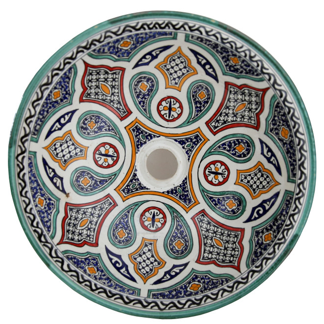 Marokkanische Waschschüssel handbemalt aus Keramik FES-IV D42cm