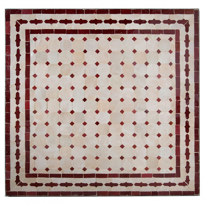 Orientalischer Gartentisch MOSA3 quadratig (80x80)cm Beige / bordeaux rot aus Mosaikfliesen