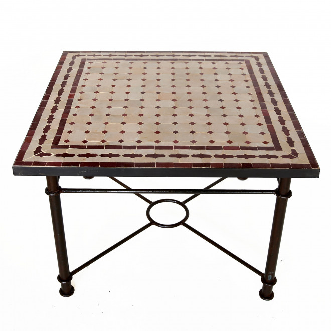 Orientalischer Gartentisch MOSA3 quadratig (80x80)cm Beige / bordeaux rot aus Mosaikfliesen