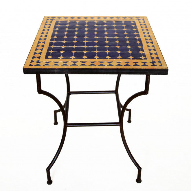Marokkanischer Gartentisch MOSA1 quadratig (60x60)cm Gelb / Dunkelblau aus Mosaikfliesen