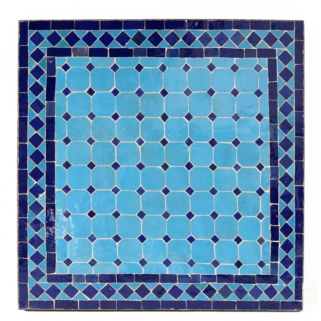 Arabischer Gartentisch MOSA9 quadratig (60x60)cm Türkis / Dunkelblau aus Mosaikfliesen