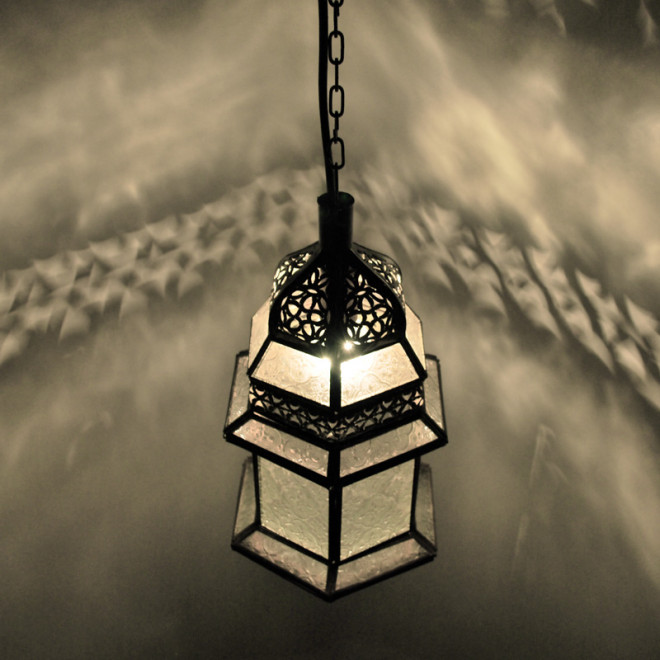 Marokkanische Glas-Laterne MSEDDES Weiß