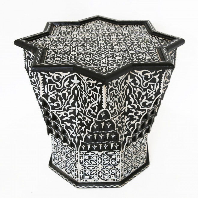 Orientalischer Holztisch NEJMA Schwarz-Weiß D75cm