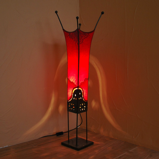 Marokkanische Bodenlampe aus Leder PHARAO rot