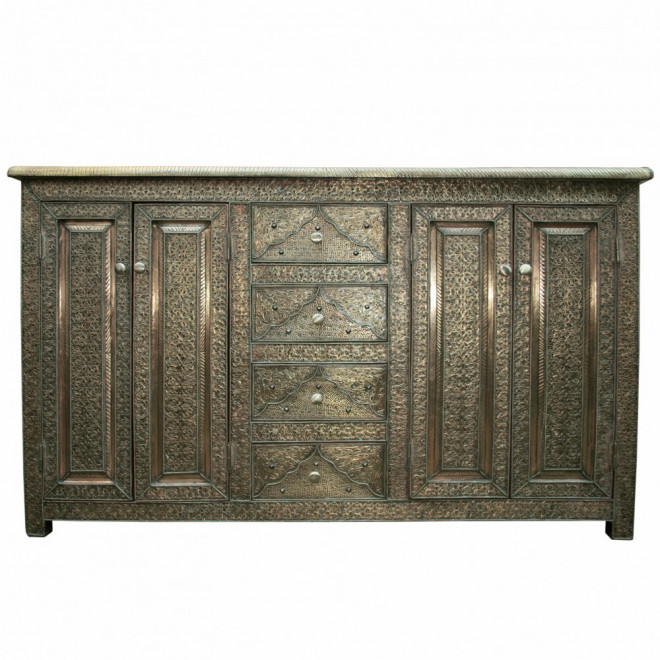 Orientalische Kommode "Tabouk" Massiv - Messing Verkleidung.