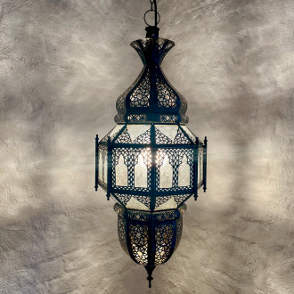 Deckenlampe aus Marokko SALOAS weißes Reliefglas H65cm
