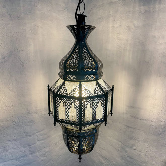 Deckenlampe aus Marokko SALOAS weißes Reliefglas H65cm