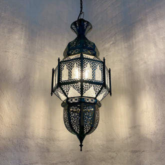 Deckenlampe aus Marokko SALOAS weißes Reliefglas H65cm