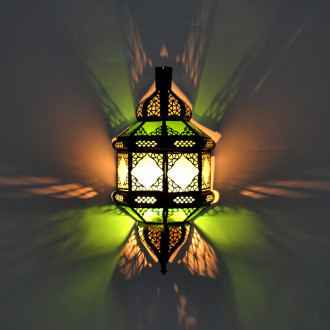 Marokkanische Wandlampe aus Glas TITA Grün/Weiß