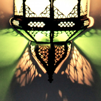 Marokkanische Wandlampe aus Glas TITA Grün/Weiß