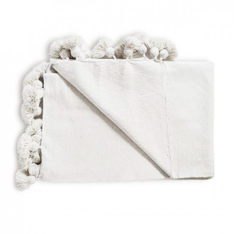Marokkanische Pompon Decke schneeweiss 300x200cm
