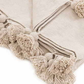 Marokkanische Pompon Decke cremeweiss 275x190cm