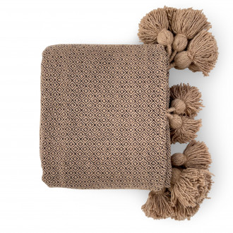 Marokkanische Pompon Decke ATLAS – Beige-Braun mit Muster
