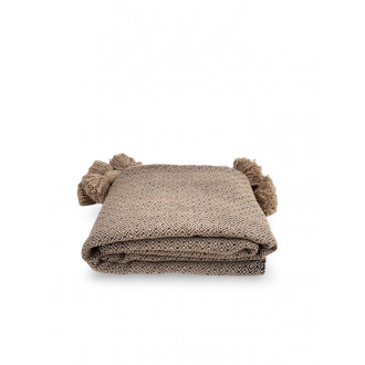 Marokkanische Pompon Decke ATLAS – Beige-Braun mit Muster