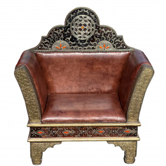 Orientalischer Leder-Sessel mit Messingverkleidung SULAYMAN
