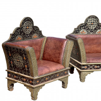 Orientalischer Leder-Sessel mit Messingverkleidung SULAYMAN