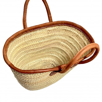 Große Korbtasche mit Lederrand und Ledergriffen SOUK-1