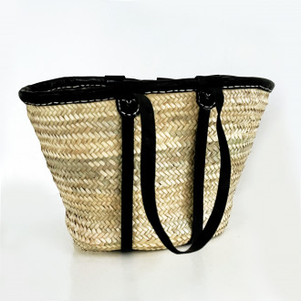 Korbtasche mit Lederband Schwarz PALMA