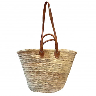 Große Korbtasche mit Lederrand und Ledergriffen SOUK-1