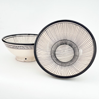 Marokkanische Keramikschüssel Ø20 cm Schwarz Weiß – handbemalt ZEBRA