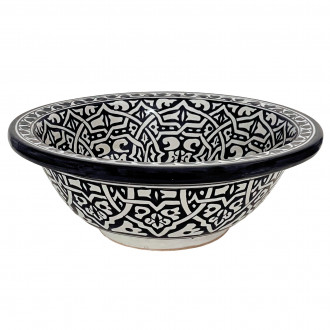 Handbemaltes Waschbecken Schwarz-Weiss FLORAL Ø35 cm