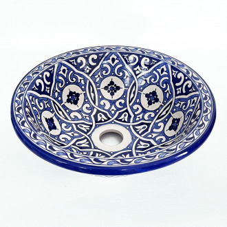 Handbemaltes Waschbecken Blau-Weiss FLORAL Ø35 cm