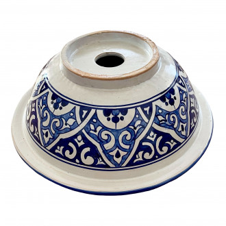 Handbemaltes Waschbecken Blau-Weiss FLORAL Ø35 cm