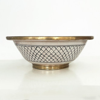 Marokkanisches Keramik-Waschbecken in Schwarz-Weiß mit Messing Ø40 cm