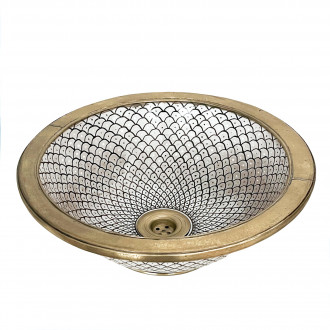 Marokkanisches Keramik-Waschbecken in Schwarz-Weiß mit Messing Ø40 cm