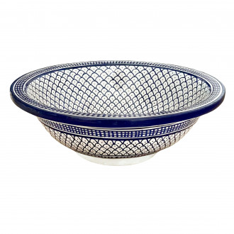 Marokkanisches Waschbecken Handbemalt Keramik BW10 Ø40 cm Blau/Weiß