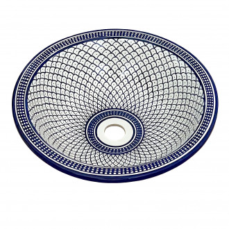 Marokkanisches Waschbecken Handbemalt Keramik BW10 Ø40 cm Blau/Weiß