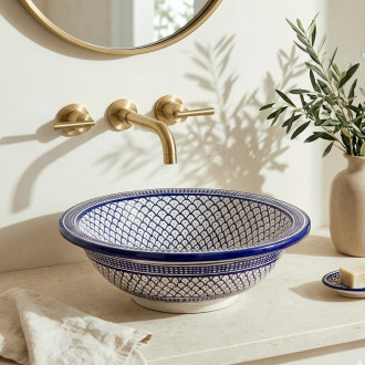 Marokkanisches Waschbecken Handbemalt Keramik BW10 Ø40 cm Blau/Weiß