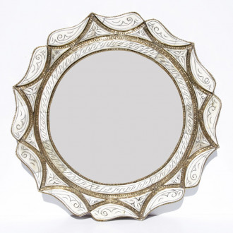 Marokkanischer Spiegel aus Kamelknochen MAHAL weiss D50cm